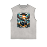 Camiseta sin mangas con gráfico navideño y bordes deshilachados