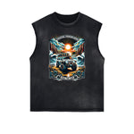 Distressed Sleeveless Holiday Pattern Tee