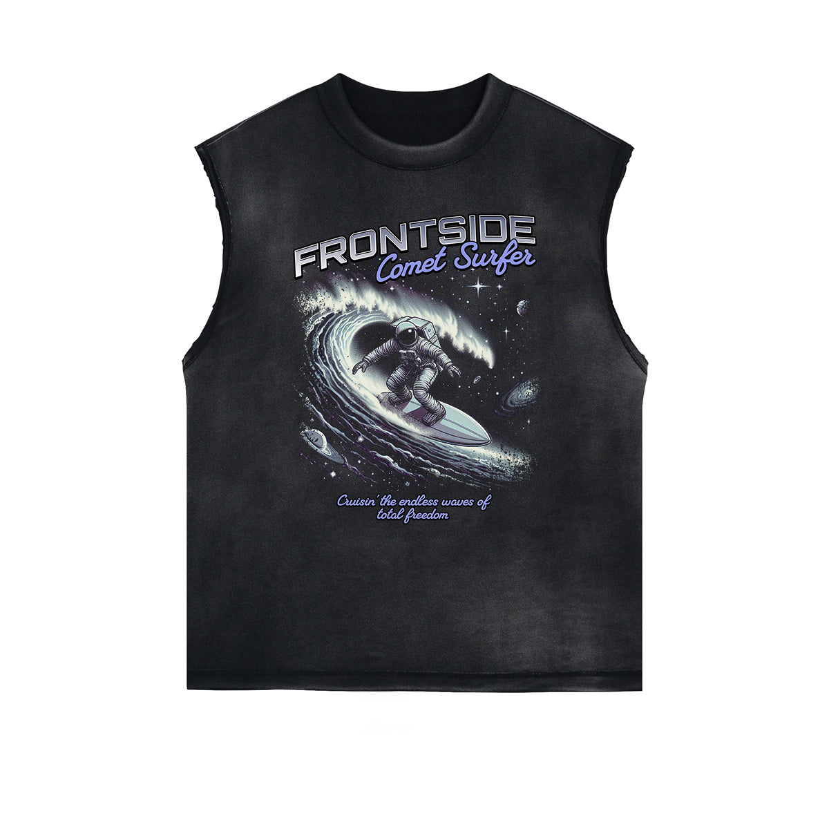 Distressed Sleeveless Holiday Pattern Tee