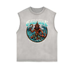 Camiseta sin mangas con gráfico navideño y bordes deshilachados