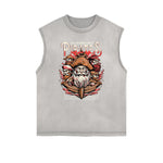 Camiseta sin mangas con gráfico navideño y bordes deshilachados