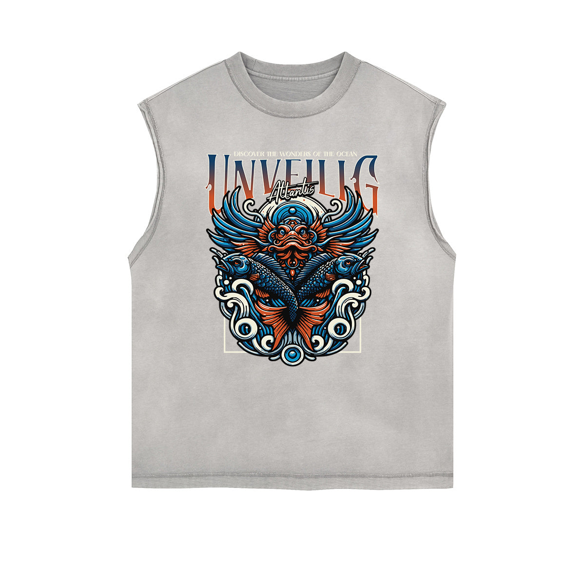 Camiseta sin mangas con gráfico navideño y bordes deshilachados