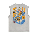 Camiseta sin mangas con gráfico navideño y bordes deshilachados