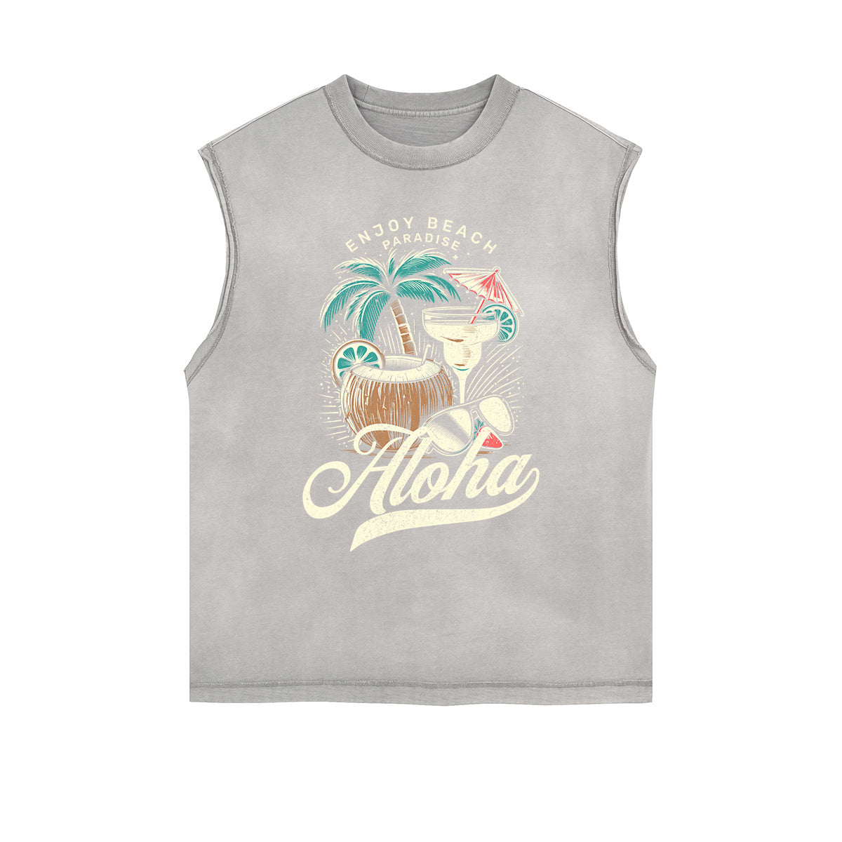 Camiseta sin mangas con gráfico navideño y bordes deshilachados