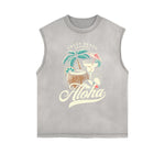 Camiseta sin mangas con gráfico navideño y bordes deshilachados