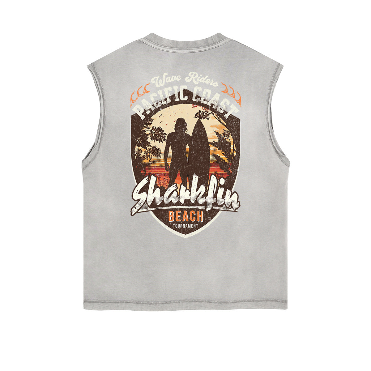 Camiseta sin mangas con gráfico navideño y bordes deshilachados