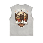 Camiseta sin mangas con gráfico navideño y bordes deshilachados