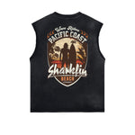 Distressed Sleeveless Holiday Pattern Tee