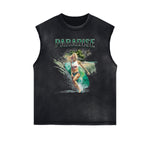 Distressed Sleeveless Holiday Pattern Tee