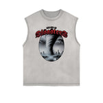 Camiseta sin mangas con gráfico navideño y bordes deshilachados