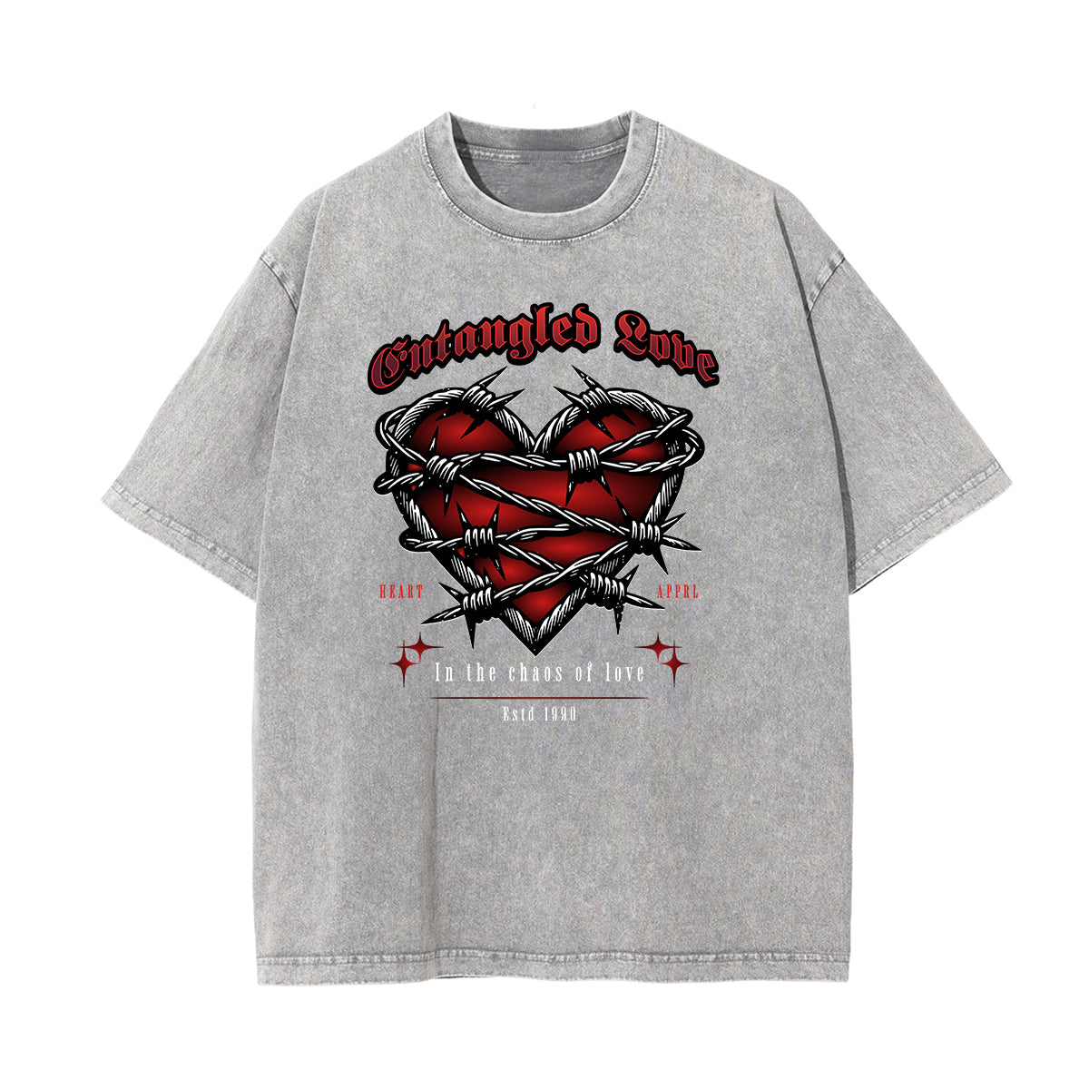 Stone Wash Gothic Pattern T Shirt