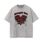Stone Wash Gothic Pattern T Shirt