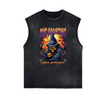 Camiseta sin mangas con gráfico gótico y bordes deshilachados