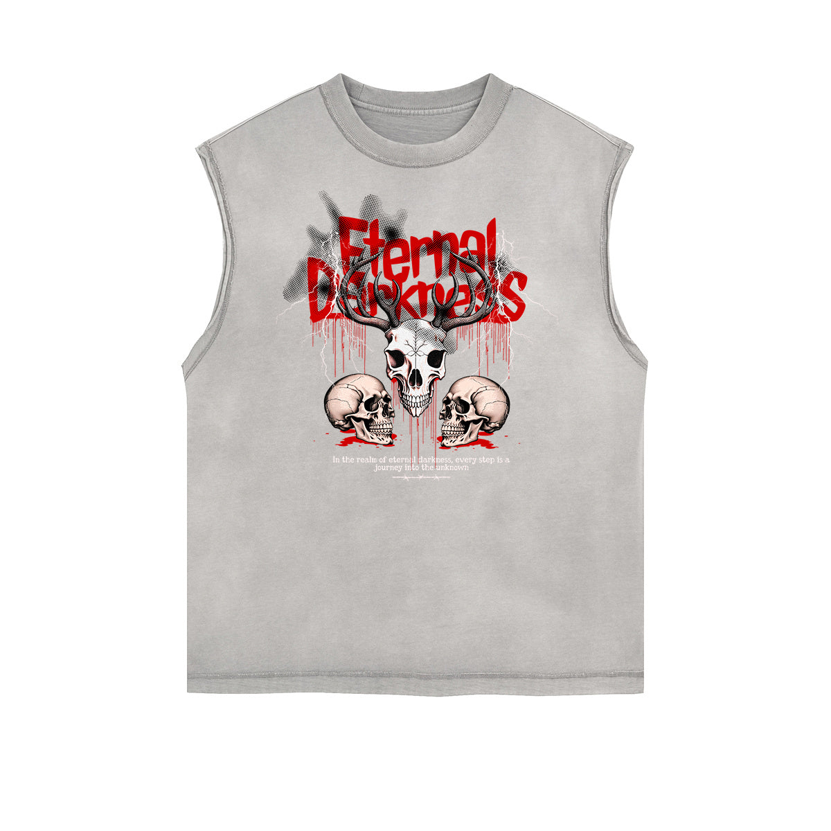 Distressed Sleeveless Gothic Pattern Tee