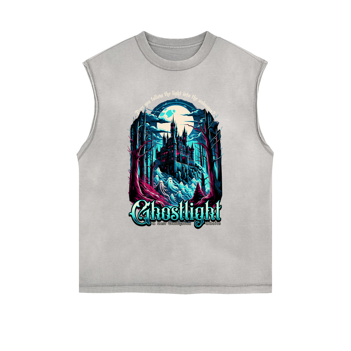 Distressed Sleeveless Gothic Pattern Tee
