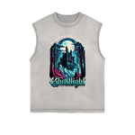 Distressed Sleeveless Gothic Pattern Tee