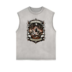 Distressed Sleeveless Gothic Pattern Tee