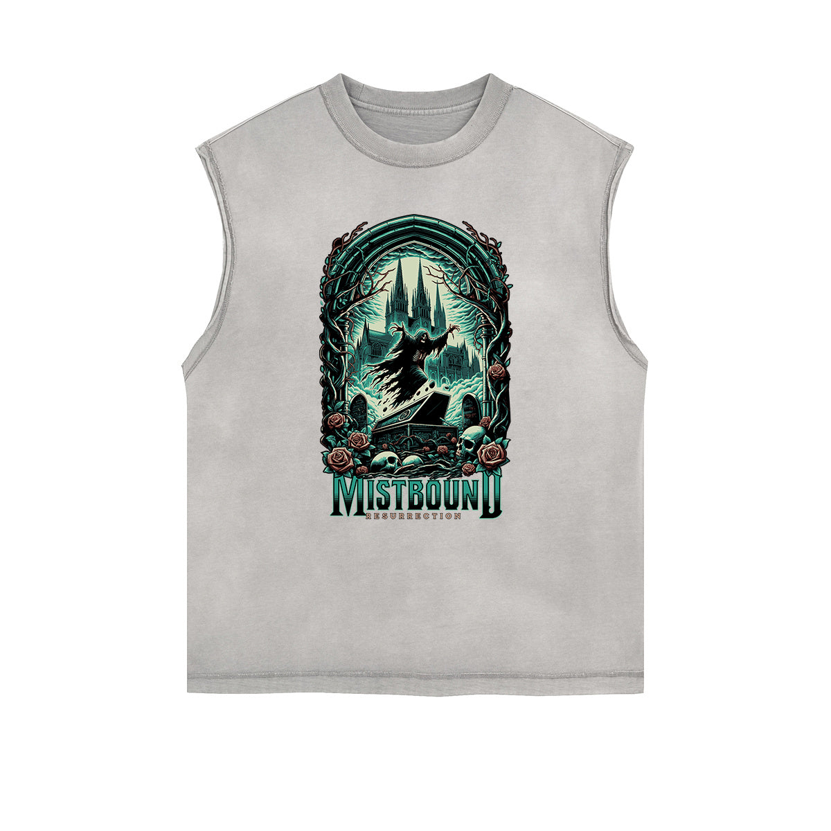 Distressed Sleeveless Gothic Pattern Tee