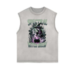 Distressed Sleeveless Gothic Pattern Tee