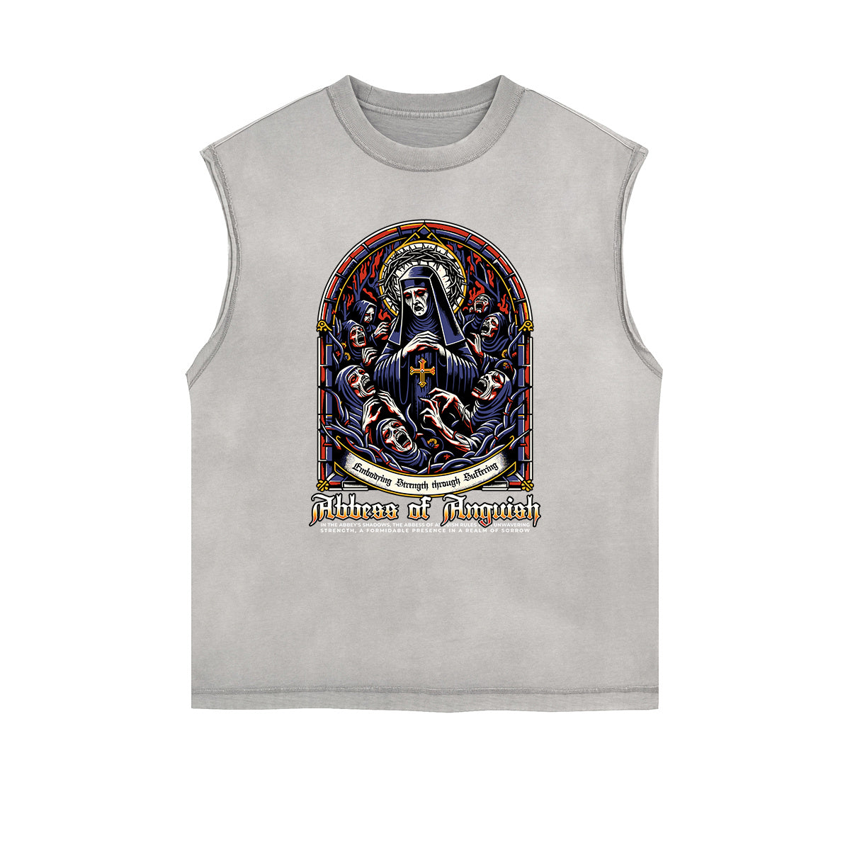 Distressed Sleeveless Gothic Pattern Tee