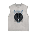Distressed Sleeveless Gothic Pattern Tee