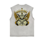 Distressed Sleeveless Winged Monster Pattern Tee