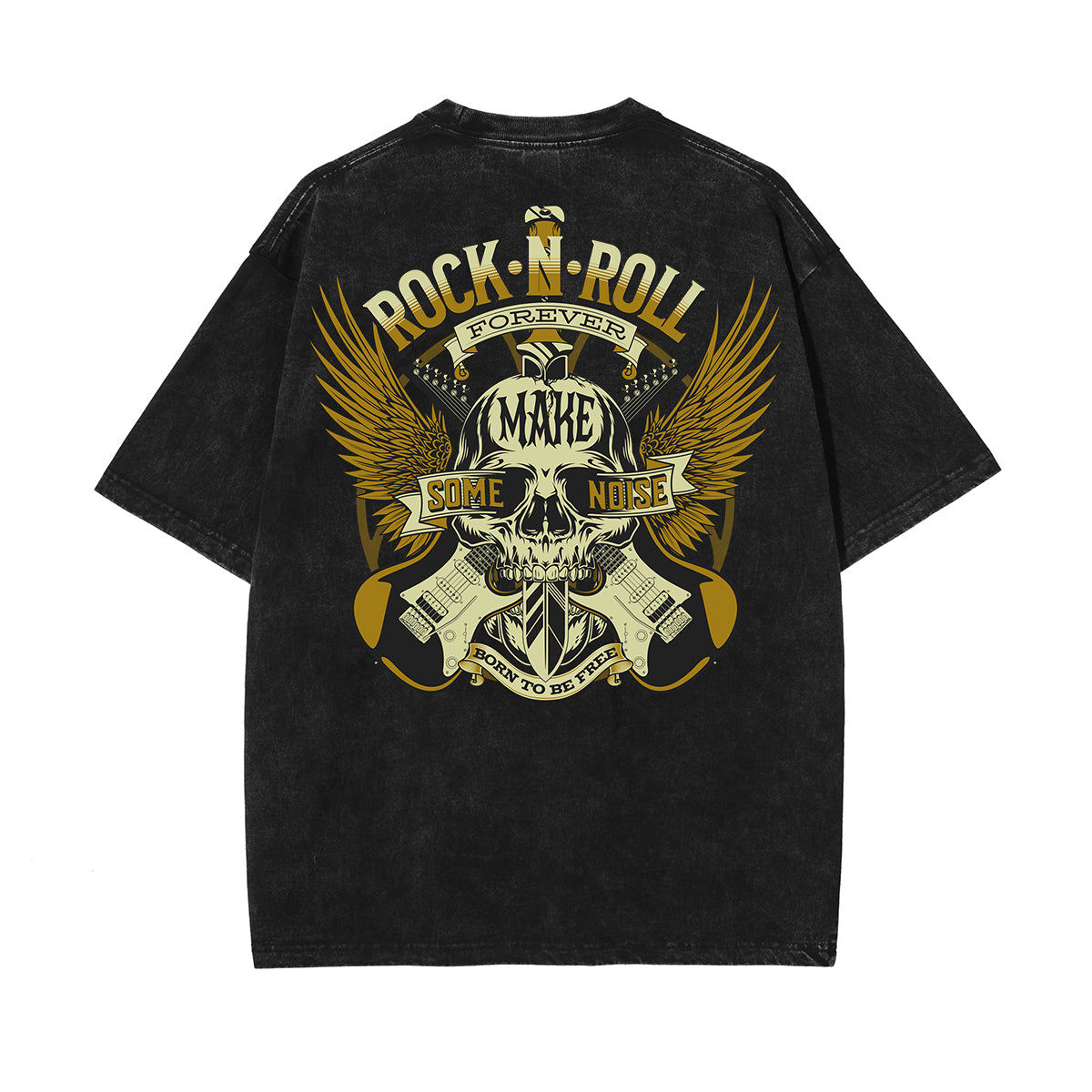 Stone Wash Winged Monster Pattern T Shirt