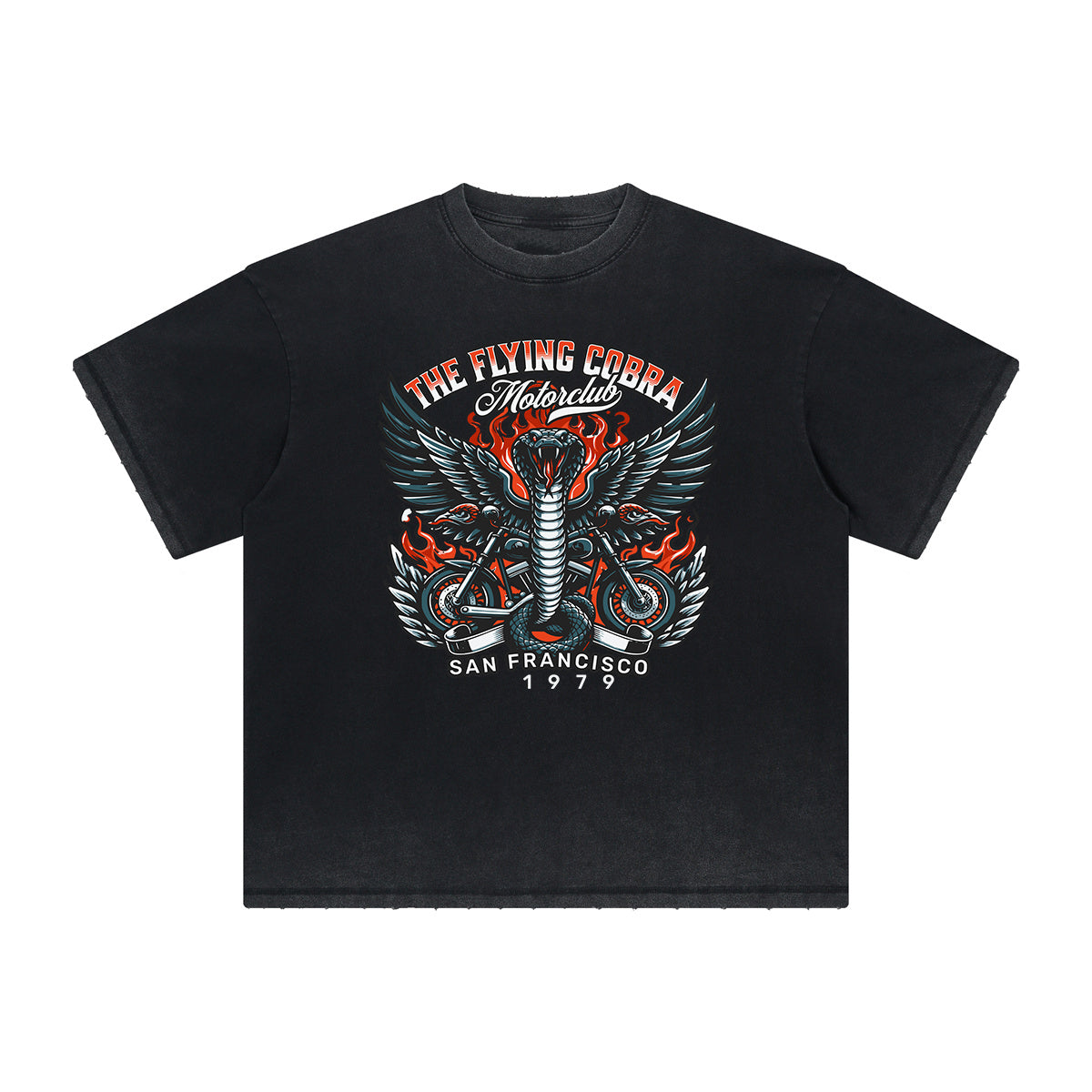 Thick Faded Winged Monster Graphic T Shirt