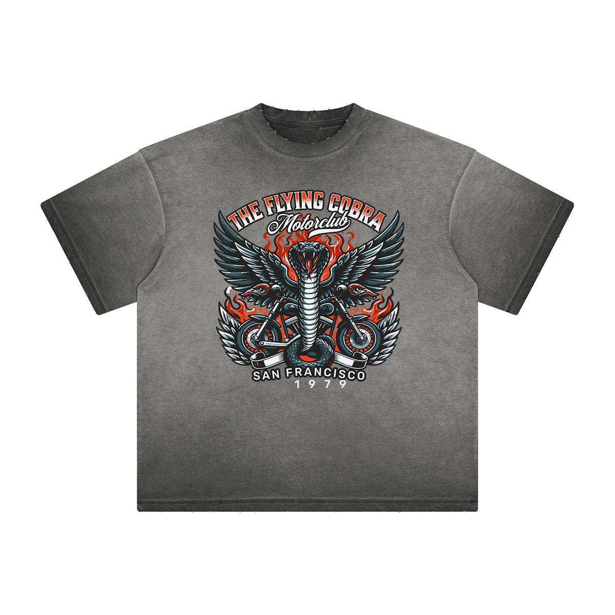 Vintage Frayed Winged Monster Pattern Tee