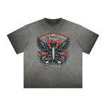 Vintage Frayed Winged Monster Pattern Tee