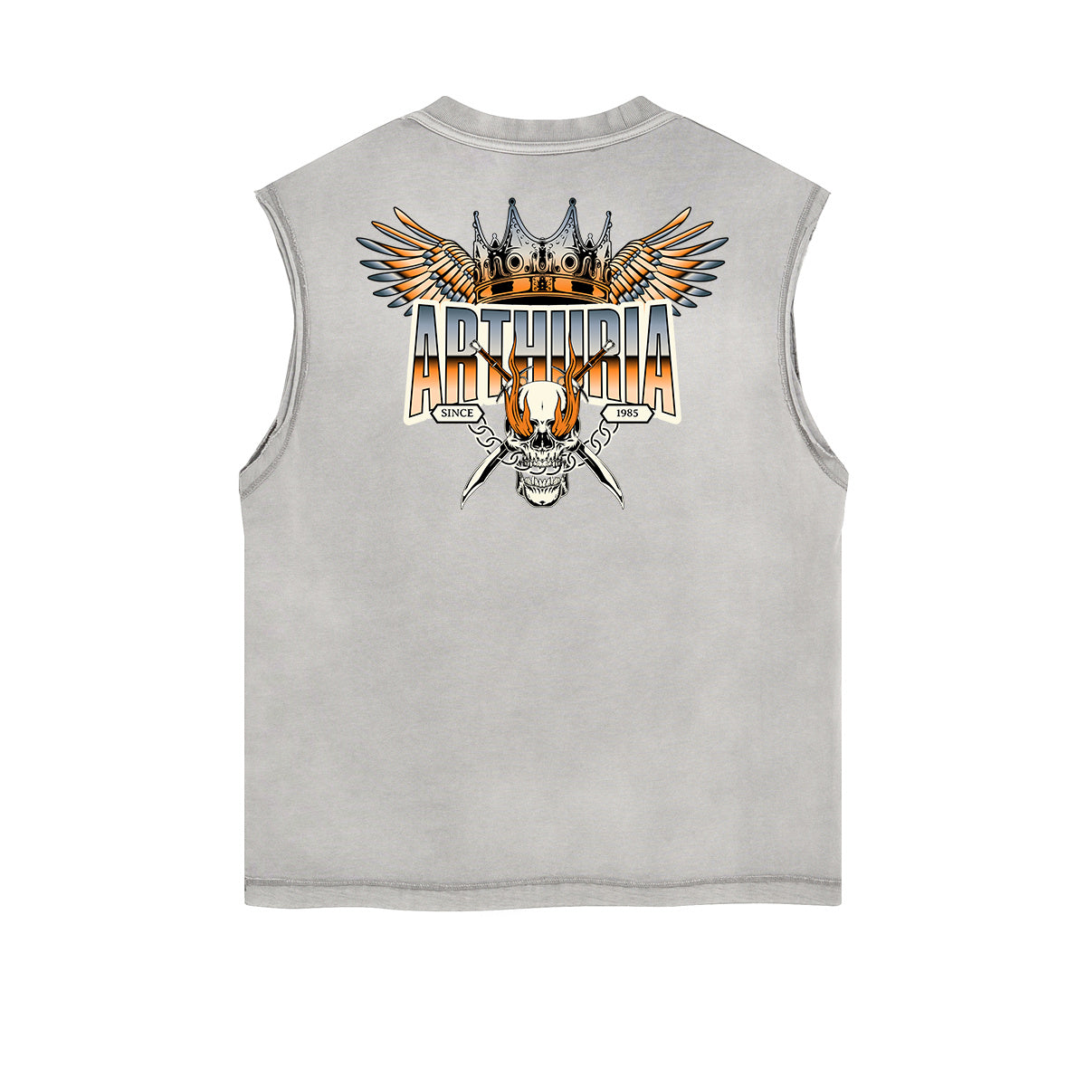Distressed Sleeveless Winged Monster Pattern Tee