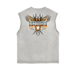 Distressed Sleeveless Winged Monster Pattern Tee
