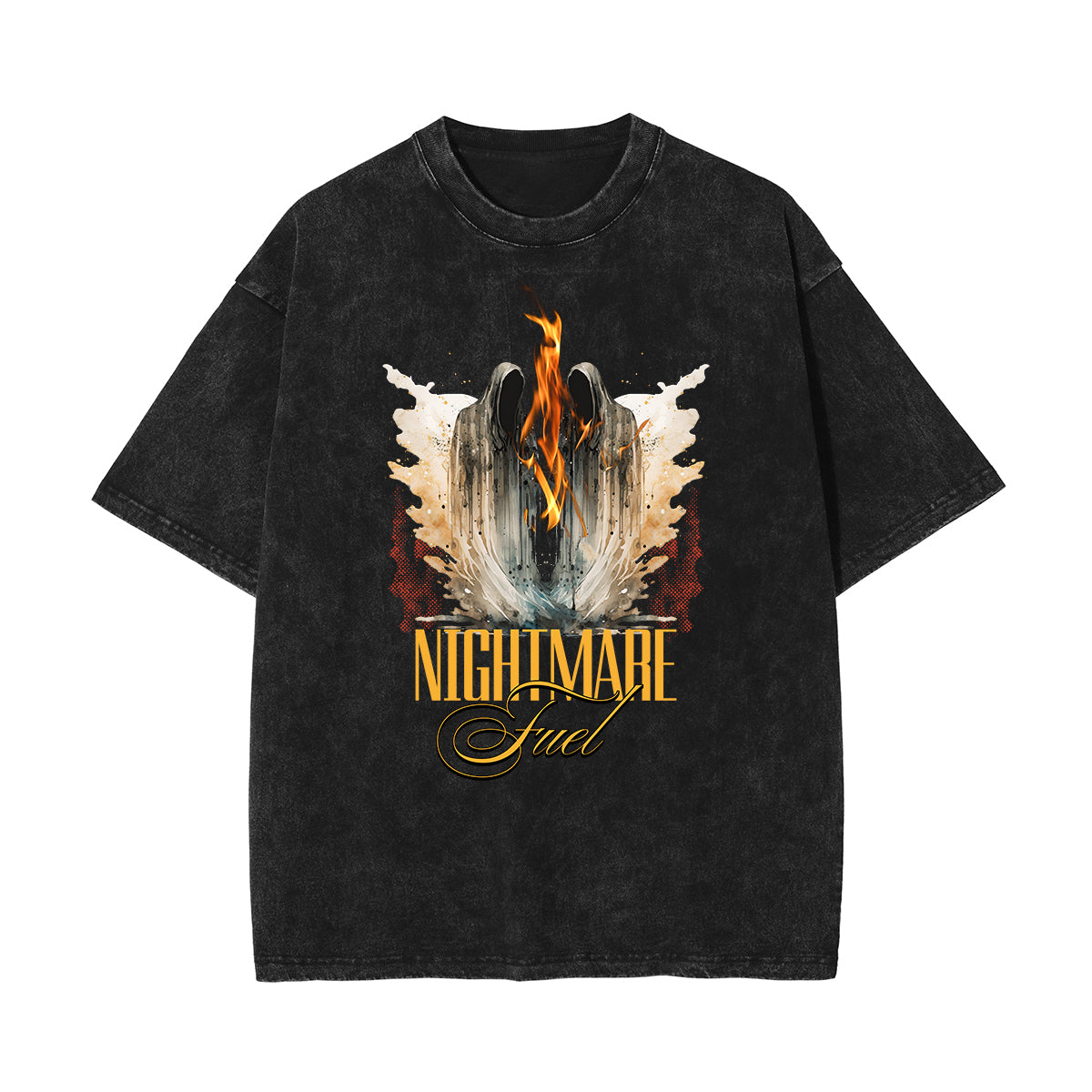 Stone Wash Winged Monster Pattern T Shirt