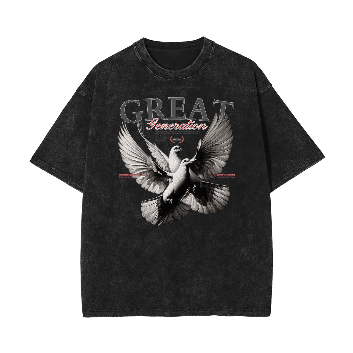Stone Wash Winged Monster Pattern T Shirt