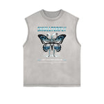 Distressed Sleeveless Winged Monster Pattern Tee