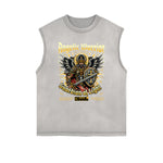 Distressed Sleeveless Winged Monster Pattern Tee