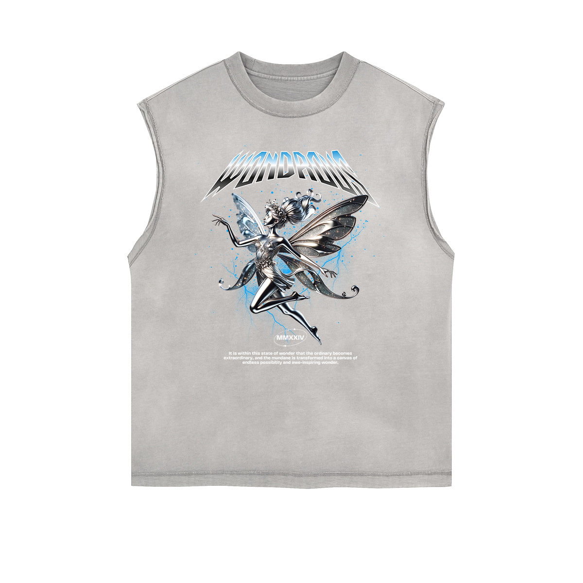 Distressed Sleeveless Winged Monster Pattern Tee