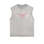 Distressed Sleeveless Winged Monster Pattern Tee