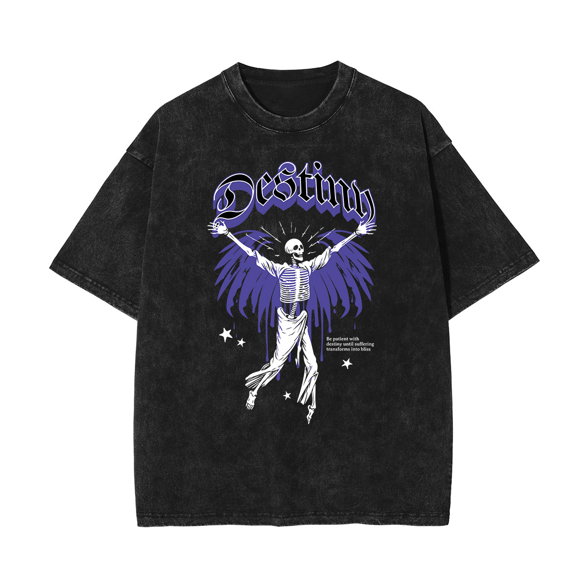 Stone Wash Winged Monster Pattern T Shirt