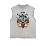 Distressed Sleeveless Winged Monster Pattern Tee