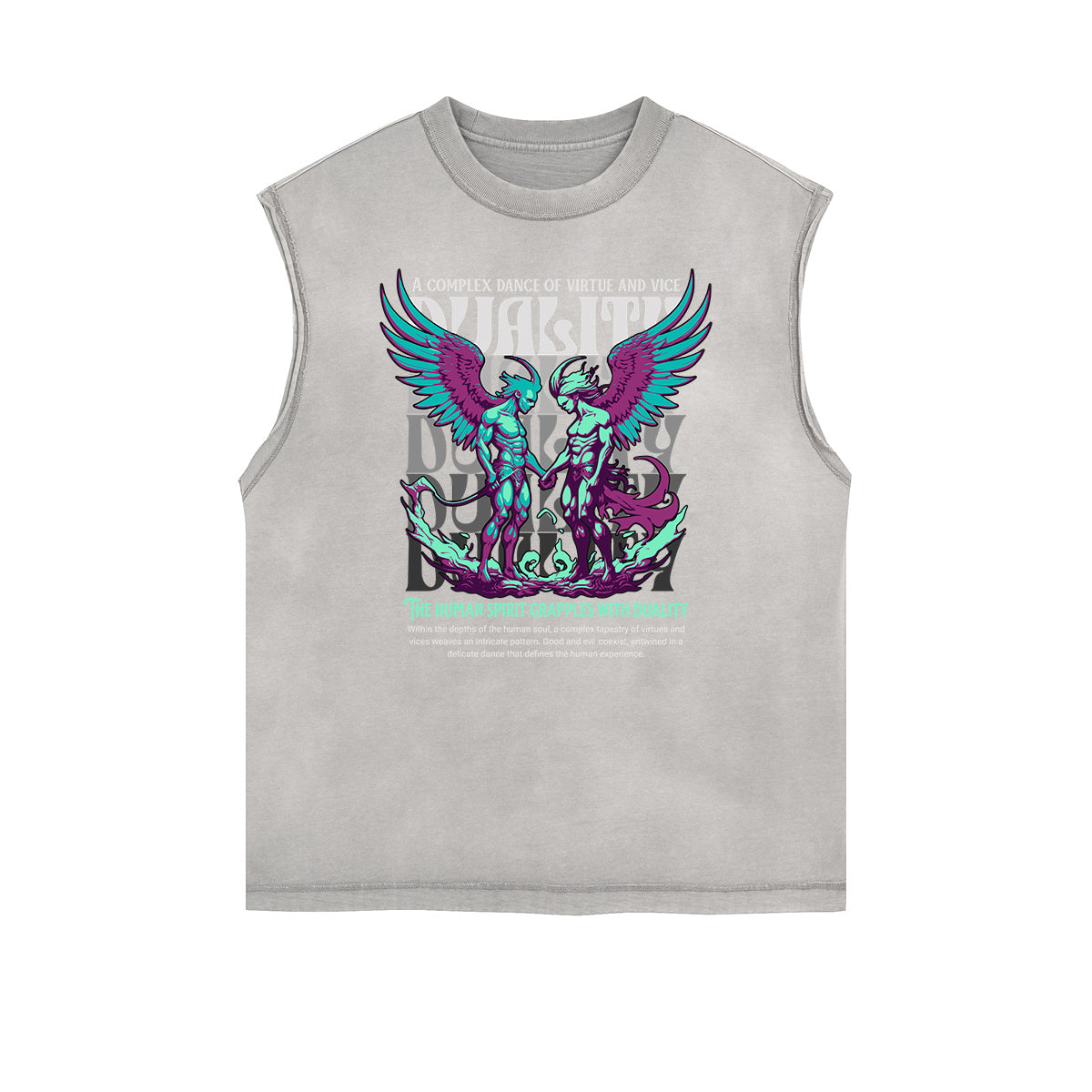 Distressed Sleeveless Winged Monster Pattern Tee
