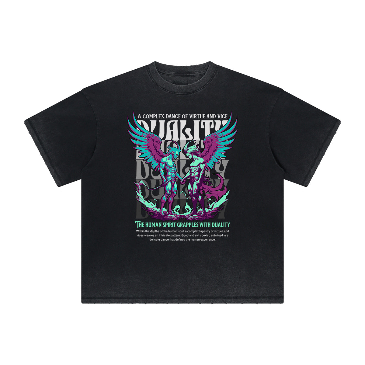 Thick Faded Winged Monster Graphic T Shirt