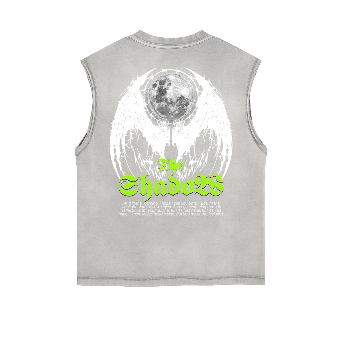 Distressed Sleeveless Winged Monster Pattern Tee