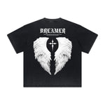 Thick Faded Winged Monster Graphic T Shirt