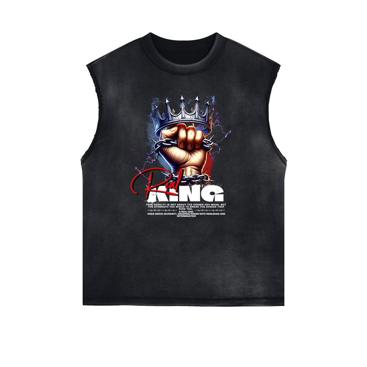 Camiseta gráfica King sin mangas desgastada