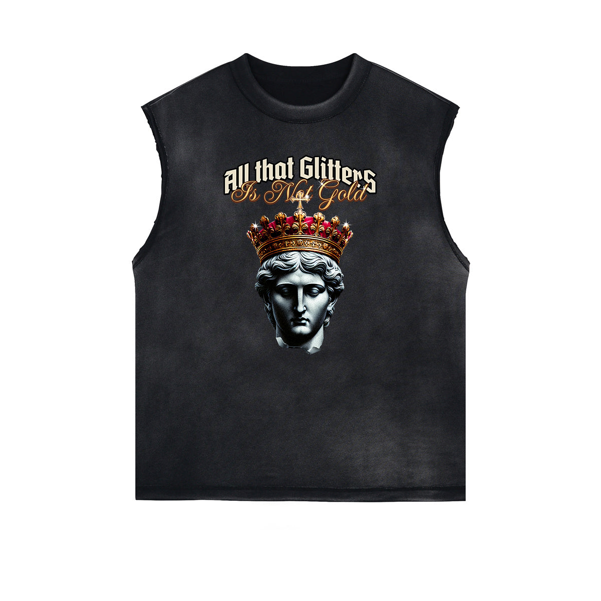 Camiseta gráfica King sin mangas desgastada