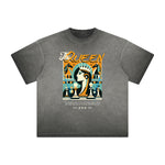 Vintage-Washed Frayed Queen Graphic Tee