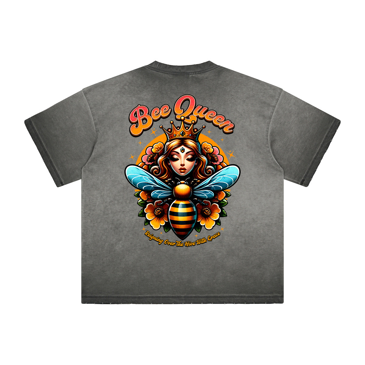 Vintage-Washed Frayed Queen Graphic Tee