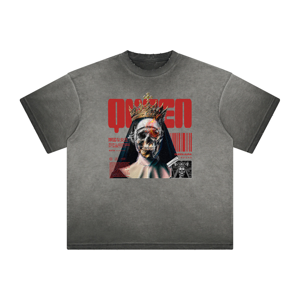Vintage-Washed Frayed Queen Graphic Tee