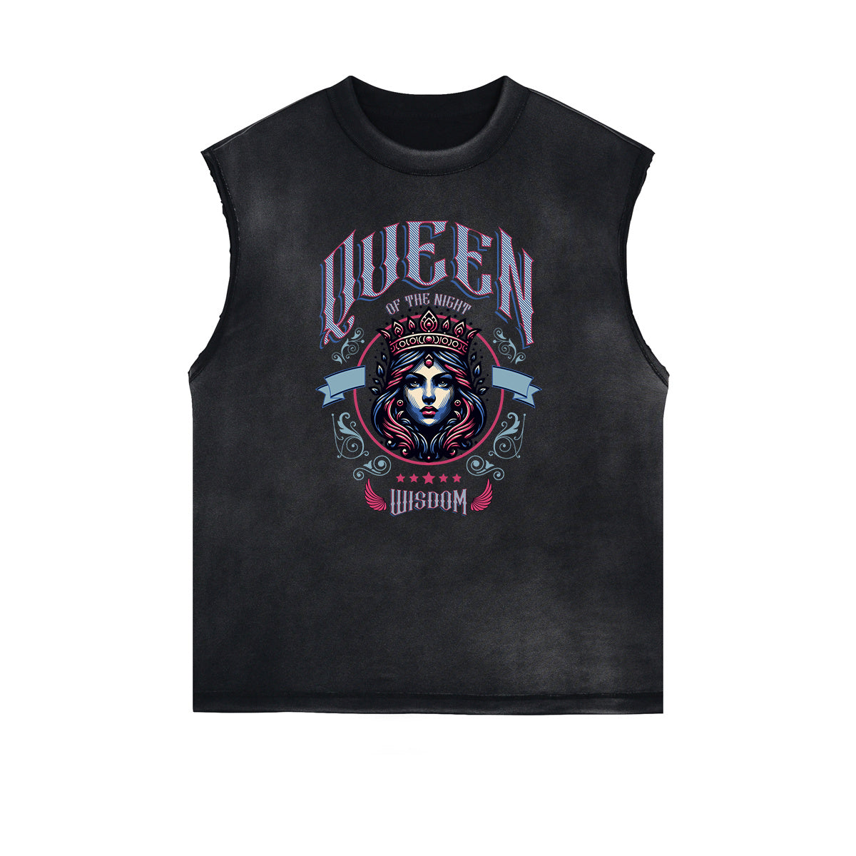 Distressed Sleeveless Queen Pattern Tee